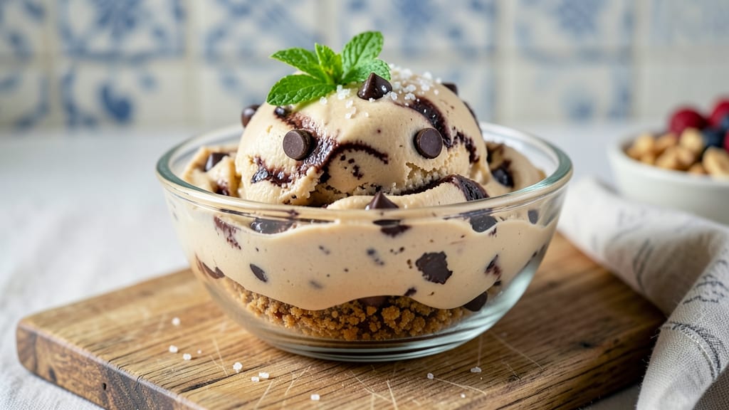 Chocolate Chip Cookie Dough Ice Cream Recipe No Eggs: Crunchy Dough Bites in Silky Vanilla Base